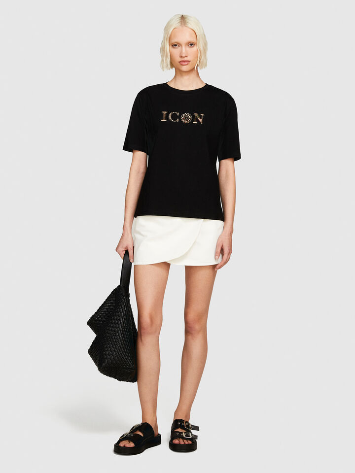 T-shirt with embroidery - women's short sleeve t-shirts - Black | Sisley image number 1